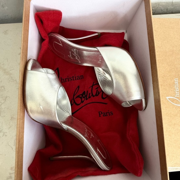 Christian Louboutin Metallic Silver Peep-Toe Heels - Picture 14 of 15